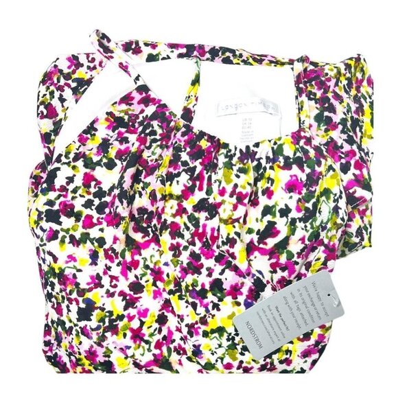 London Times Womens White Multi Floral Halter Asymmetric Flounce Dress Sz 10 New - Picture 4 of 8